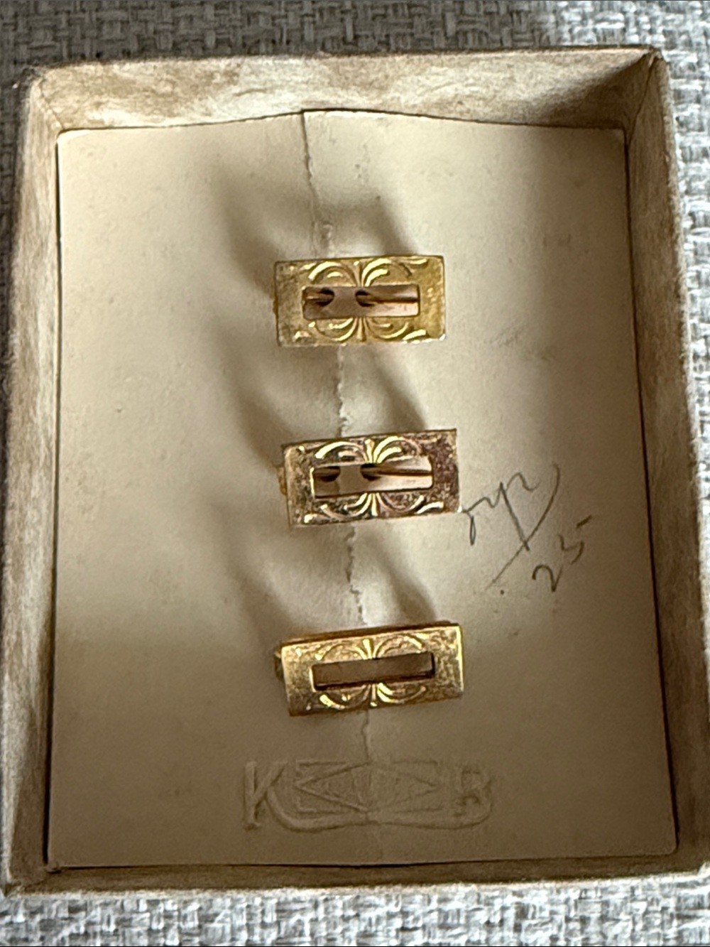 Antique Set of 3, Engraved, Marked “Goldfront” Lingerie Pins 1910s